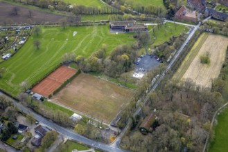 Aerial view, sports field Dolberger Straße with tennis courts near Heessen Castle, Lippeauen,