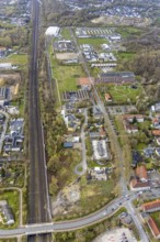 Aerial view, commercial area Ökozentrum Sachsenweg, Alfred-fisherman-Halle in Heessen, Hamm, Ruhr