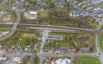 Aerial view, Heessen station, Heessen, Hamm, Ruhr area, North Rhine-Westphalia, Germany, railway