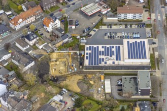 Aerial view, Heessen, Hamm, Ruhr area, North Rhine-Westphalia, Germany, Aldi supermarket,