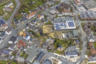 Aerial view, construction site Kleine Amtsstraße behind Aldi, Heessen, Hamm, Ruhr area, North