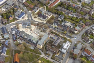 Aerial view, construction site Heessener Markt in the Amtsstraße and Bürgeramt in Heessen, Hamm,