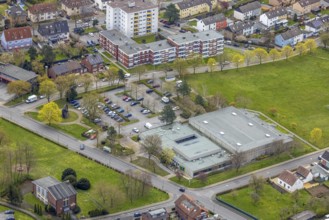 Aerial view, Areal Am Brokhof, Sachsen-Halle in Heessen, Hamm, Ruhr area, North Rhine-Westphalia,