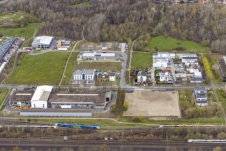 Aerial view, commercial area Ökozentrum Sachsenweg in Heessen, Hamm, Ruhr area, North