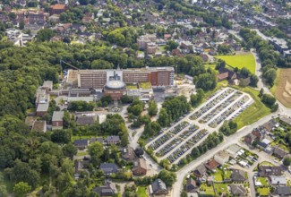 Aerial view, St. Barbara-Klinik Hamm-Heessen with extension construction site in the Heessen