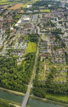 Aerial view, green area Werries at the Datteln-Hamm canal and Ostwennemarstraße with Westpress