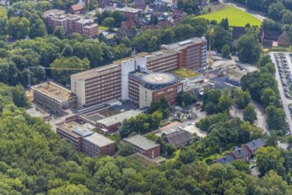 Aerial view, St. Barbara-Klinik Hamm-Heessen with extension construction site in the Heessen