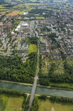 Aerial view, green area Werries at the Datteln-Hamm canal and Ostwennemarstraße with Westpress