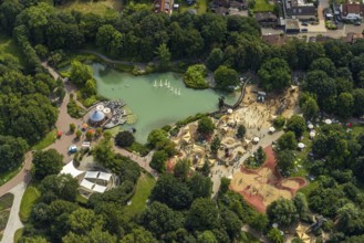 Aerial view, Maximilianpark with fountain pond in Uentrop, Hamm, Ruhr area, North Rhine-Westphalia,