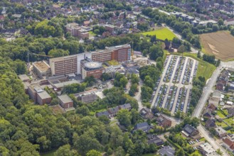 Aerial view, St. Barbara-Klinik Hamm-Heessen with extension construction site in the Heessen