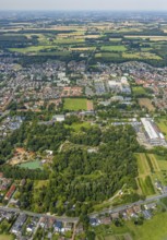Aerial view, green area Werries with Freiherr-vom-Stein-Gymnasium Hamm, Westpress Arena and ice