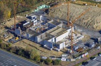 Aerial view, construction area and new building for Mensing Galerie corner Werler Straße and Unnaer