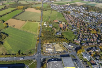 Aerial view, construction area and new building for Mensing Galerie corner Werler Straße and Unnaer