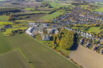 Aerial view, Konrad-Adenauer Realschule and Rewe Räker supermarket in the district Rhynern in Hamm,