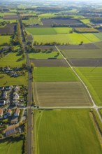Aerial view, meadows and fields at Südfeldweg in Westtünnen in the district Rhynern in Hamm, Ruhr