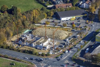 Aerial view, construction area and new building for Mensing Galerie corner Werler Straße and Unnaer