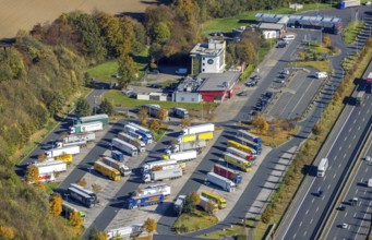 Aerial photo, Rhynern service area on the A2 motorway in the Rhynern district of Hamm, Ruhr area,