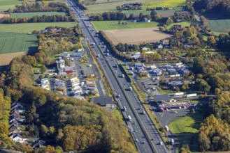 Aerial photo, Rhynern service area on the A2 motorway in the Rhynern district of Hamm, Ruhr area,