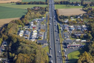 Aerial photo, Rhynern service area on the A2 motorway in the Rhynern district of Hamm, Ruhr area,