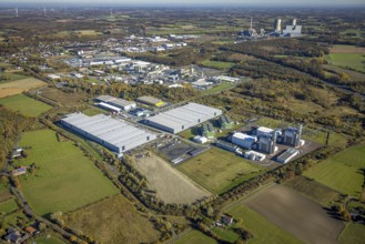 Aerial view, construction site Distribution Park between Trianelstraße and Trianel GasKraftwerk as