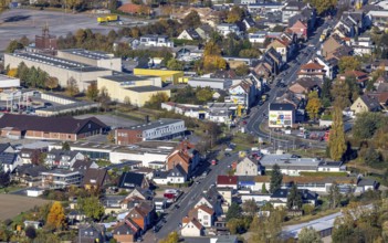 Aerial view, Werler Straße B63 in the district Rhynern in Hamm, Ruhr area, North Rhine-Westphalia,