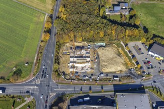 Aerial view, construction area and new building for Mensing Galerie corner Werler Straße and Unnaer