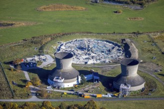 Aerial view, RWE power station Westfalen and blown up cooling tower in the district Uentrop in