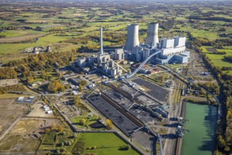 Aerial view, RWE power station Westfalen and blown up cooling tower in the district Uentrop in
