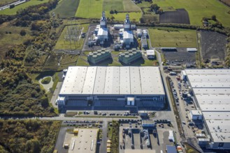Aerial view, construction site Distribution Park Trianelstraße in the district Uentrop in Hamm,