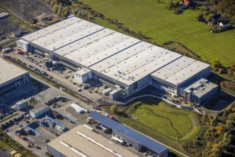 Aerial view, construction site Distribution Park Trianelstraße in the district Uentrop in Hamm,