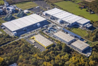 Aerial view, construction site Distribution Park Trianelstraße in the district Uentrop in Hamm,