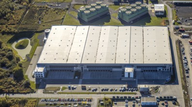 Aerial view, construction site Distribution Park Trianelstraße in the district Uentrop in Hamm,