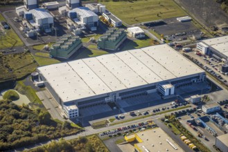 Aerial view, construction site Distribution Park Trianelstraße in the district Uentrop in Hamm,