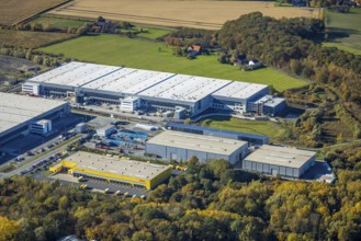Aerial view, construction site Distribution Park Trianelstraße in the district Uentrop in Hamm,