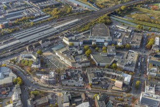 Aerial view, city centre view with central station and Platz der Deutschen Einheit in the district