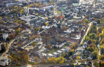 Aerial view, City with evang. Pauluskirche and Westfälischer Anzeiger Pressehaus Gutenbergstraße in
