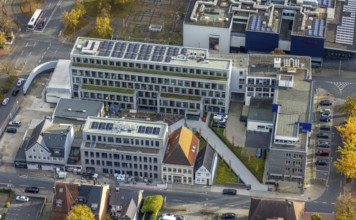 Aerial view, Westfälischer Anzeiger Pressehaus Gutenbergstraße in the Mitte district of Hamm, Ruhr