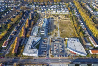 Aerial view, construction site SCI:Q Science Quarter in the district Mitte in Hamm, Ruhr area,