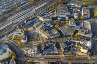 Aerial view, city centre at Platz der Deutschen Einheit and new building at Neue Bahnhofstraße in