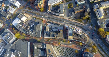 Aerial view, city centre at Platz der Deutschen Einheit and new building on Neue Bahnhofstraße in