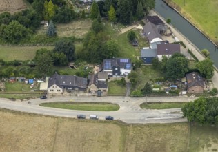Aerial view, at the Dahlhauser swimming bridge, a week ago there was still land under water at this