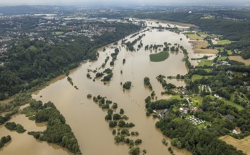 Aerial view, Ruhr floods, Ruhr between Bochum and Hattingen, flood, Blankenstein, Hattingen, Ruhr