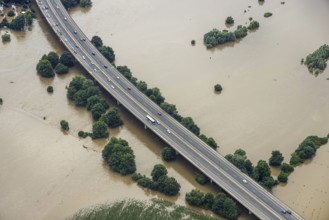 Aerial photo, Ruhr flood, flooding, Stiepel, city limits Bochum Hattingen, Ruhr area, North