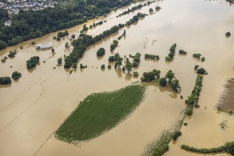 Aerial photo, Ruhr flood, flooding, Stiepel, city limits Bochum Hattingen, Ruhr area, North
