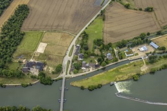 Aerial view, at the Dahlhauser swimming bridge, a week ago there was still land under water at this