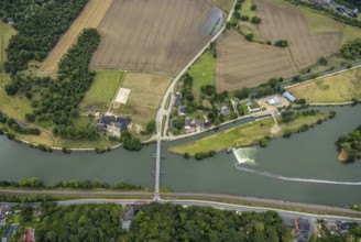 Aerial view, at the Dahlhauser swimming bridge, a week ago there was still land under water at this