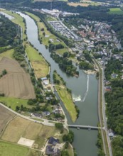 Aerial view, at the Dahlhauser swimming bridge, a week ago there was still land under water at this