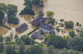 Aerial photo, Ruhr flood, flooding, Winz, Hattingen, Ruhr area, North Rhine-Westphalia, Germany,