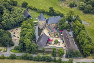Aerial view, a week ago there was still land under water here - the Ruhr was flooding, course of