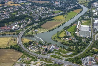 Aerial view, a week ago there was still land under water at this point - the Ruhr was flooding,